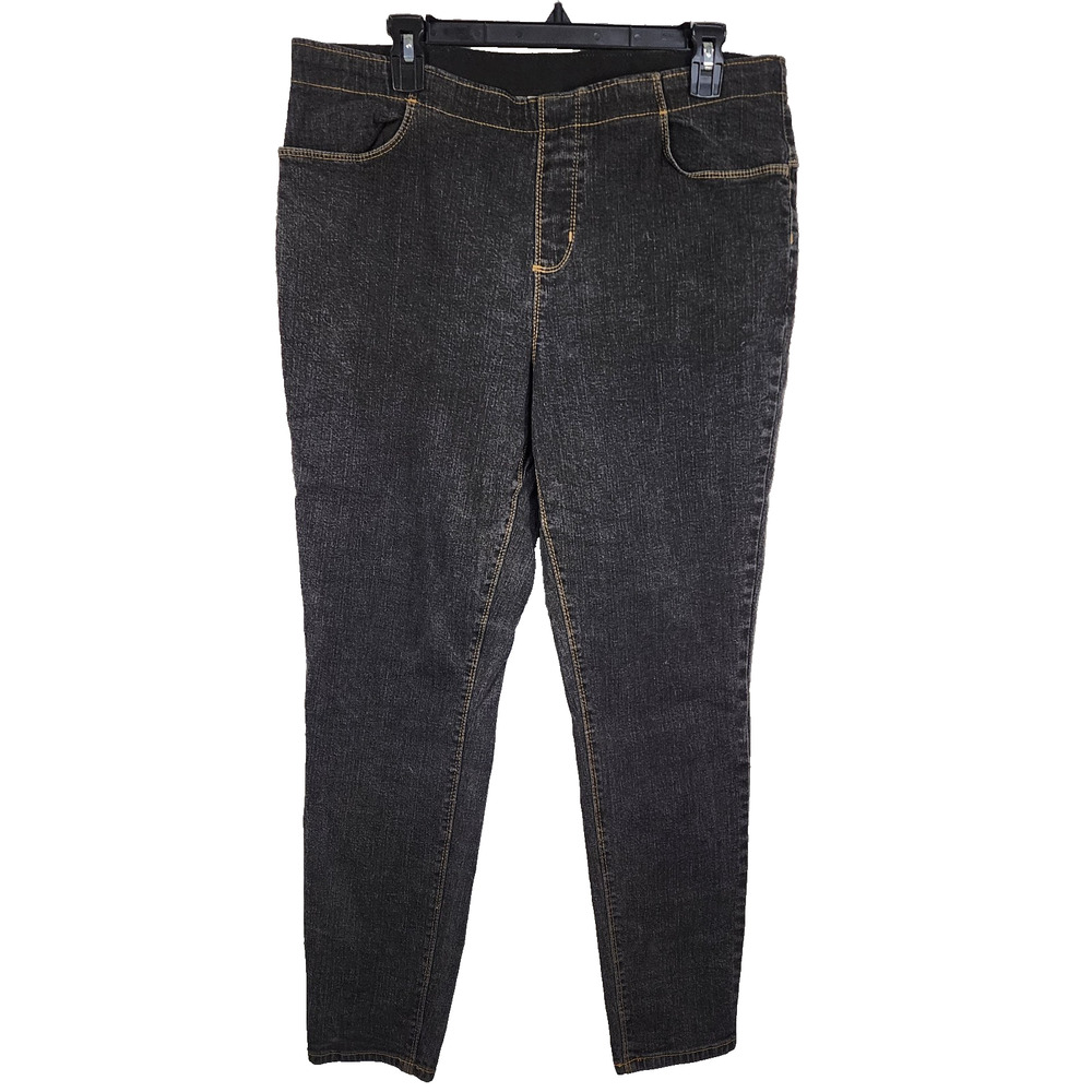 Denim & Co. Womens Denim Jeggings How Timeless Regular 4 Pocket Pull On Black 14
